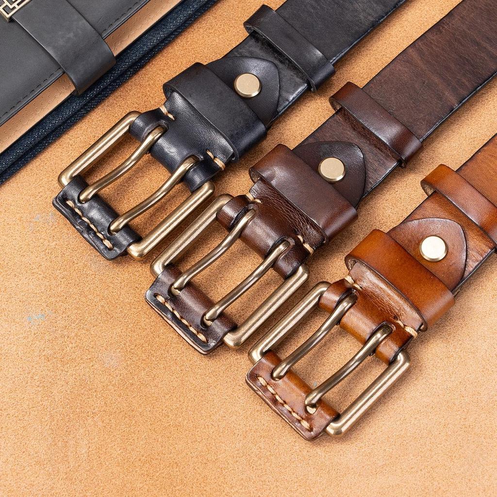 Men's Genuine Leather Pin Buckle Belt - Retro Style for Casual Wear
