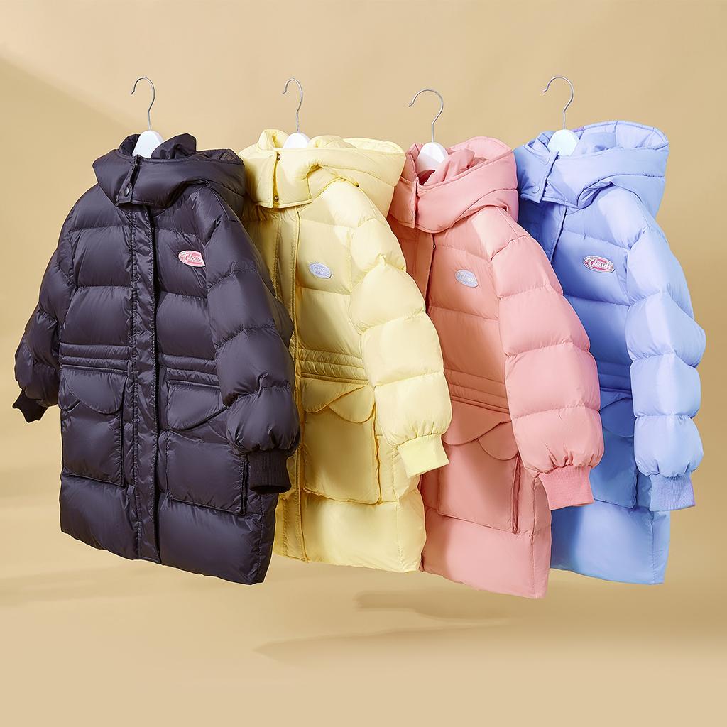 Girls' Winter Mid to Large Children's Winter Clothing Children's Medium to Long Down Jacket with Heat Storage Inner Hooded Waist