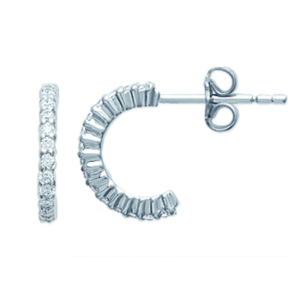 Les Trésors De Lily [J9584] - Silver Half Hoop Earrings 'Déesse' Silver White (rhodium-plated) - 12 Mm 1. 5 Mm