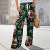 Ladies' Loose And Casual Christmas Printed Wide Leg Pants With Elastic Waistband Drawstring And Pocket Pants