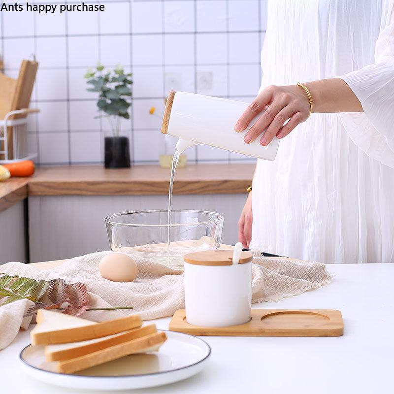 Ceramics Can Leakproof Tank Seasoning Bottle Kitchen Supplies Household Soy Sauce Bottle Vinegar Bottle Set Salt Shaker with Lid