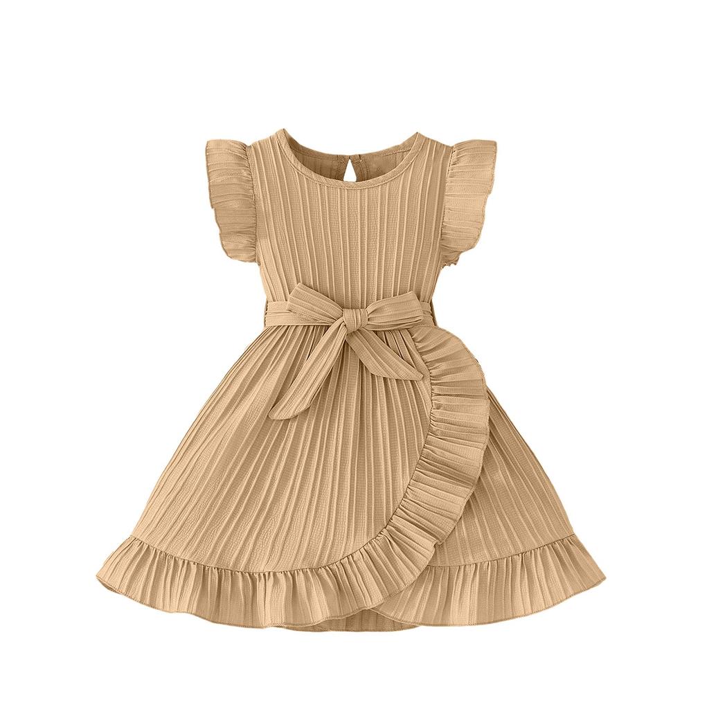 Girls' Sleeveless Dress - Solid Color Belted Sundress