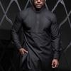 African Men's Black Pleated Two-Piece Set – Trendy, Casual, and Versatile Clothing.