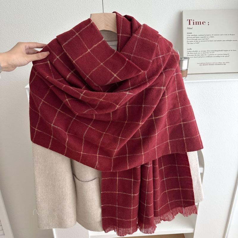 Super soft imitation cashmere checkered women's winter soft new scarf short beard warm simple versatile thickened shawl