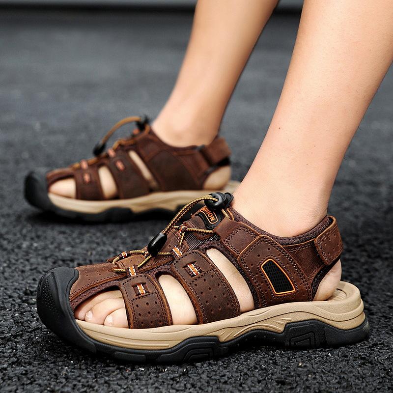 Large size beach shoes new summer breathable leather sandals men's outer bag head outdoor casual wading shoes