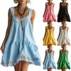 Damen Vintage Farbe Rundhals Ärmelloses Kleid für Lässige Sommerkleidung