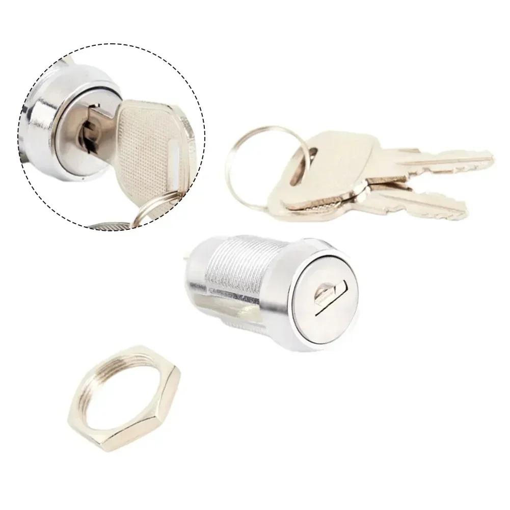1set Lock With 2pcs Key 19mm Opening For Electric Vehicle Cabinet Zinc Alloy Lock Cylinder Key Switch Household Tools Kit