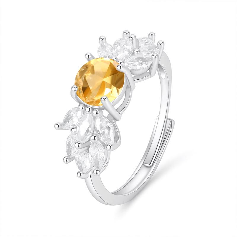 S925 Sterling Silver Ring Full Paved Natural Garnet/Olivine/Crystal Adjustable Jewelry for Women