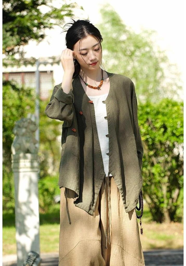 Chinese Zen Artistic Retro Cotton Linen Long Sleeve Shirt - 2025 Spring Autumn Collection: Versatile Loose Slimming Women's Wear