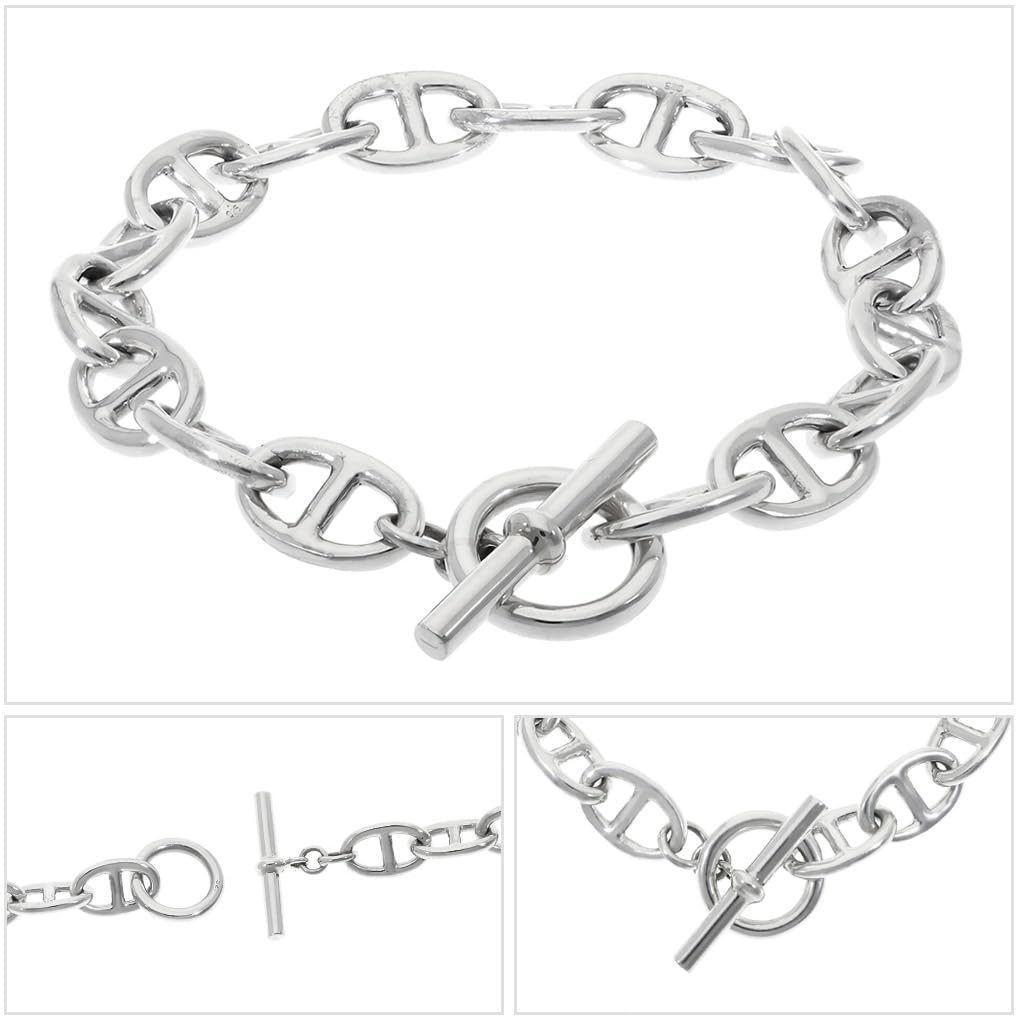 [Shinjuku Gin no Kura] 925 Sterling Silver Anchor Chain Bracelet with Mantle and T-Bar, 19cm, Simple, Ring, Marina, Ship Design, Toggle Clasp