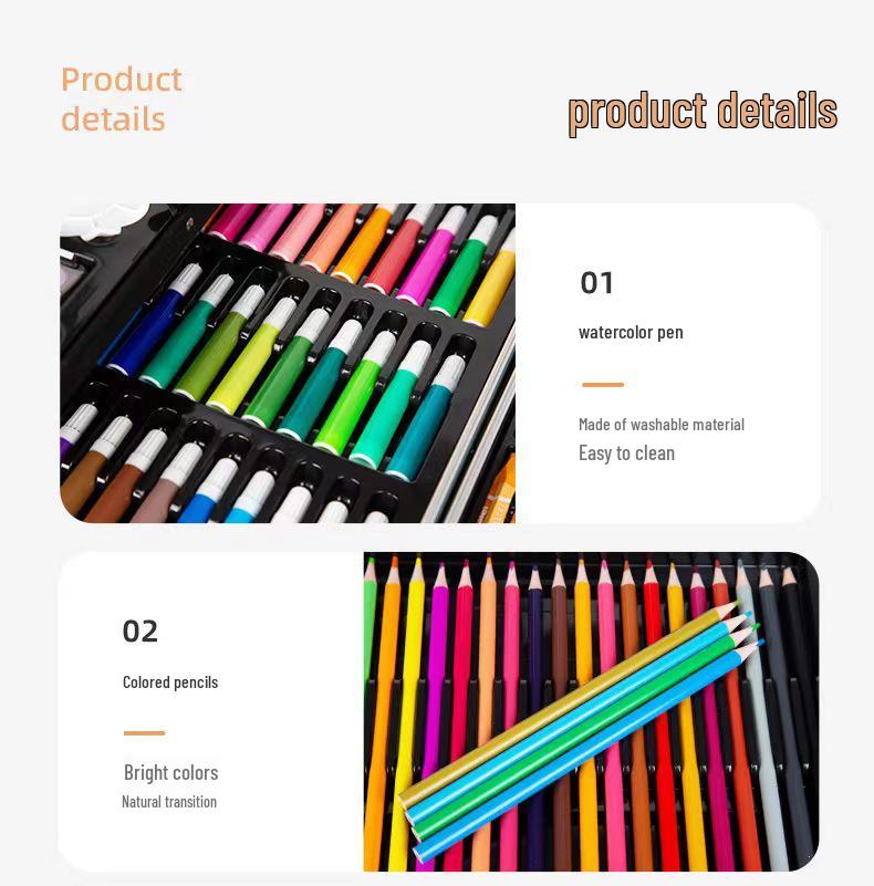 145-Piece Double-Layer Aluminum Box Paint Brush Set for Children's Art and Watercolor Painting Supplies