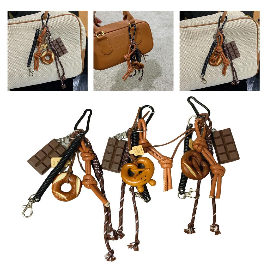 Unique Bagel Chocolate Pendant Bag Charm Keyring Accessory Nylon Keychain Key Holder Decors for Outdoor Enthusiasts
