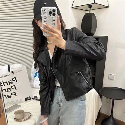 Lederjacke Damen Kurzstil Herbst neue koreanische Art Temperament Anzugkragen locker abnehmen Langarm vielseitige PU-Lederjacke