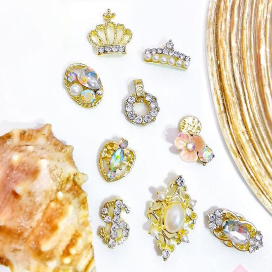 Yousheng 10Pcs/Bag Nail Rhinestones Crowns Dollars Manicure Design Alloy 3D Nail Art Decorations for Nail Design