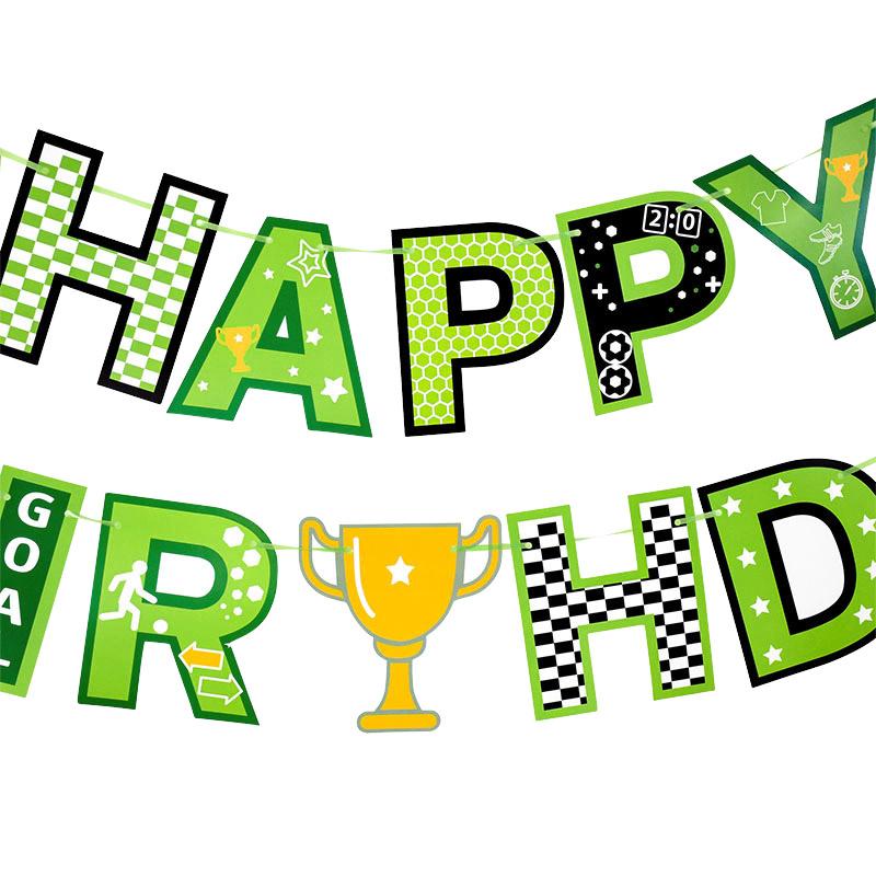 Football Theme Party Happy Birthday Banner Garland Kids Boy Soccer Birthday Decoration Favors Cupcake Topper Flags Supplies