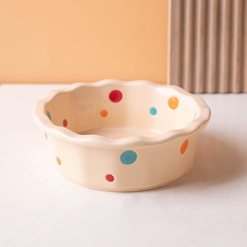 Ceramic Cat Bowl Lace Polka Dot Pet Bowl Anti-Black Chin Cat Food Bowl Cat Food Bowl Small Dog Teddy Pet Supplies