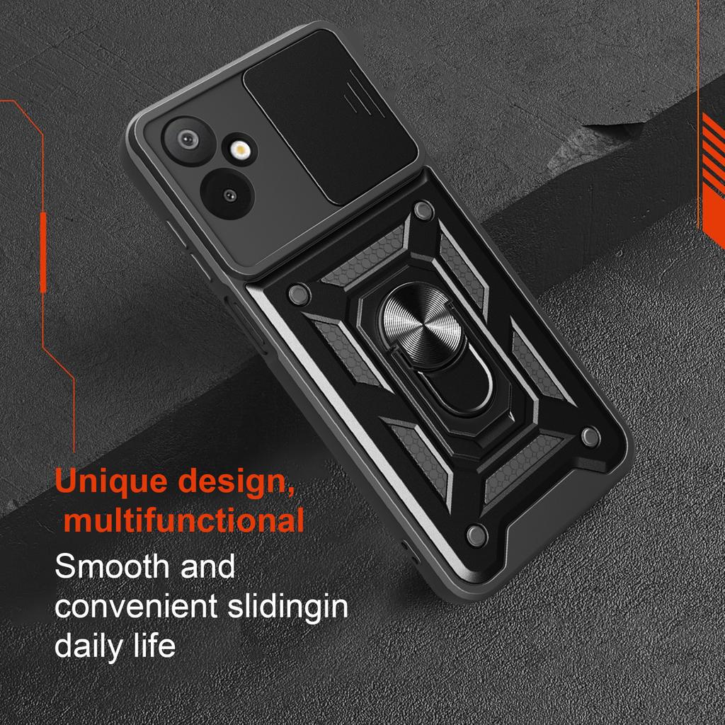 For Samsung Galaxy F06 5G/M06 5G Case with Slide Camera Lid PC+TPU Kickstand Phone Cover