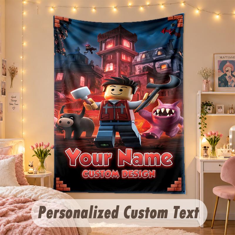 Custom Personalized Tapestry,Roblox Print Custom Name Text Wall Art Hanging for Bedroom