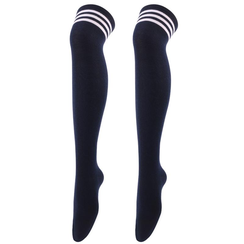 Women Over Knee Thigh High Socks Academic Style Black White Striped Long Socks Over The Knee Stockings For Ladies Girls WarmKnee