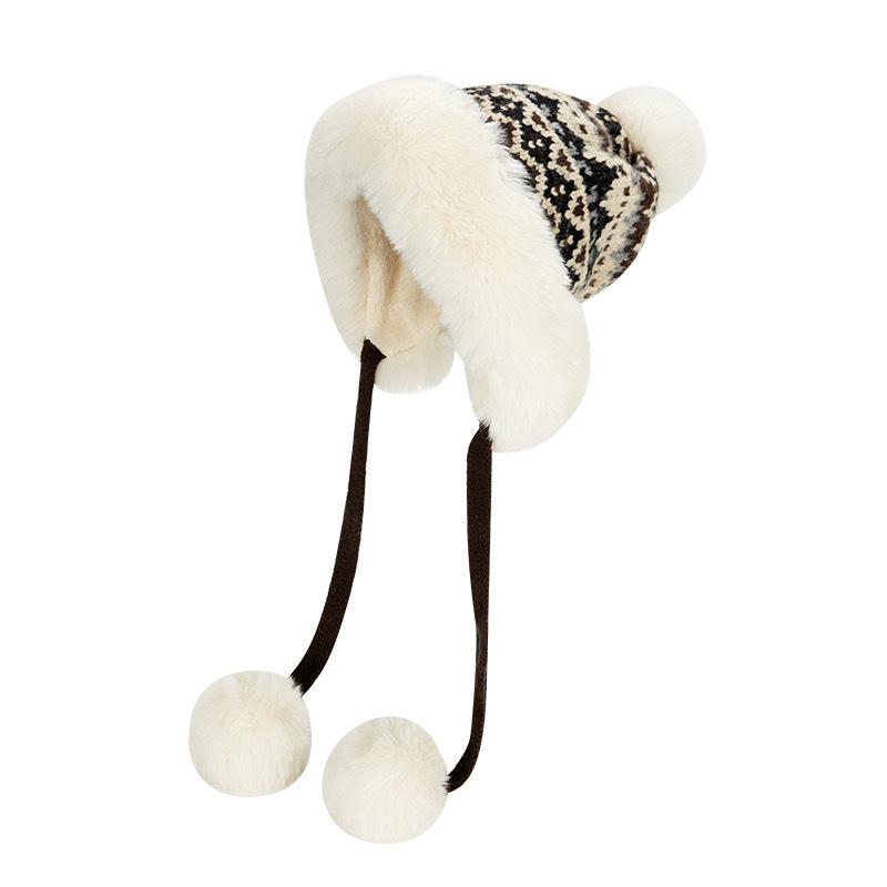 Thickened and Warm Wool Hat Lei Feng Hat for Women Knitted Furry Face Showing Small Northeast Snow Ear Protection Hat
