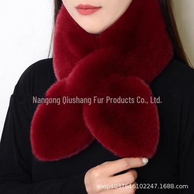 Women's Winter Plush Scarf - Soft Cross Design, Imitation Rex Rabbit Fur, Thick, Warm, All-Match Fur Collar
