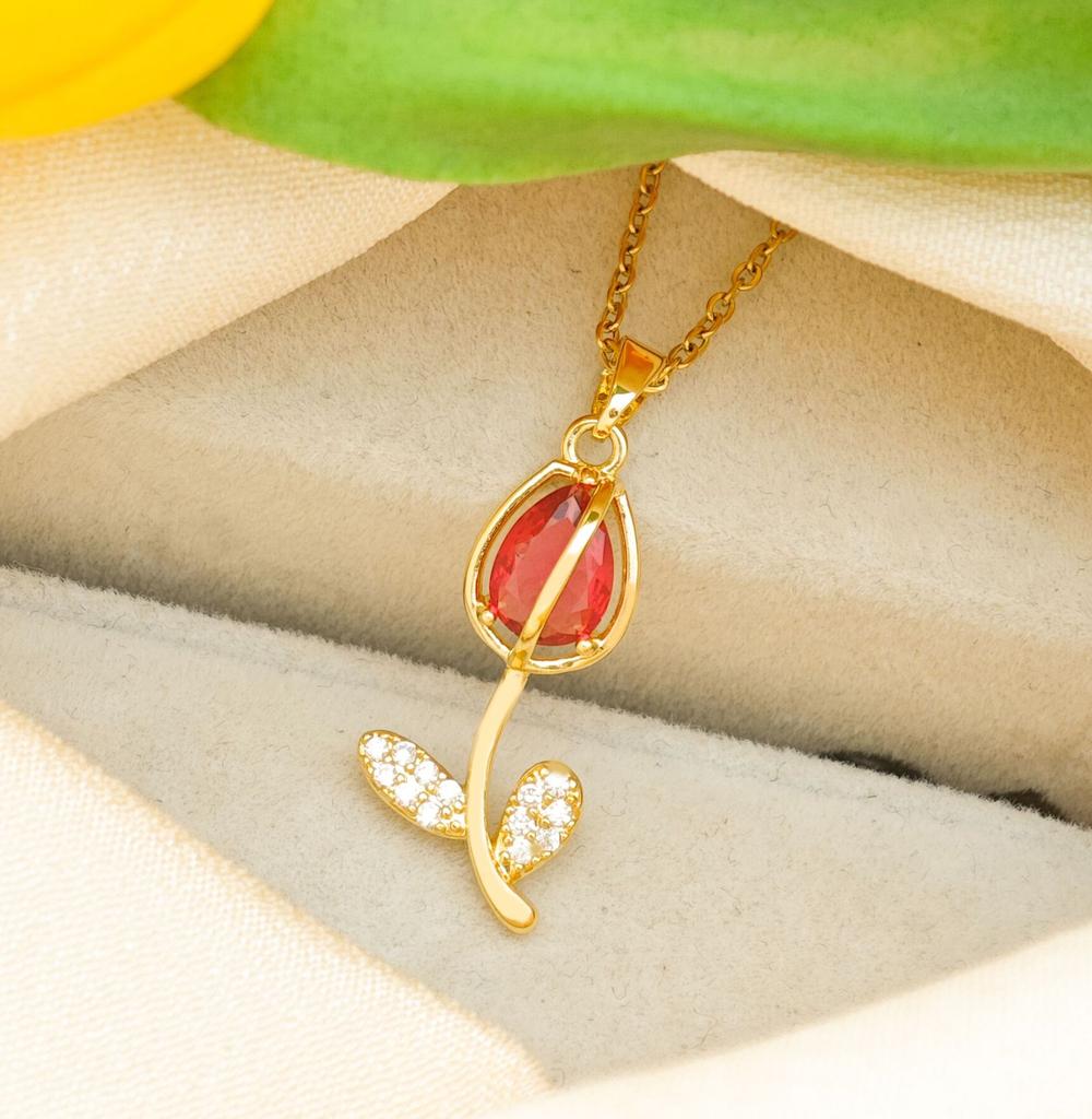 Halskjede Dame Opal Tulipan Halskjede Nisjedesign, Allsidig High-end Følelse Allsidig Titanstål Tilbehør