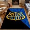 Gold Lion and Letters Emblem on Blue Patterned carpet, non slip mat suitable for living room and bedroom sofas