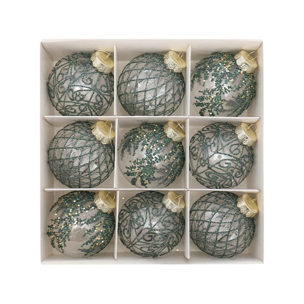 Christmas Decorations 8cm Exquisite PET Transparent Painted Christmas Ball Gift Box Window Christmas Tree Pendant Ball