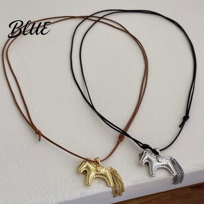 Horse Pendant with Tassel Tail Necklace Alloy Charm Mane Casual