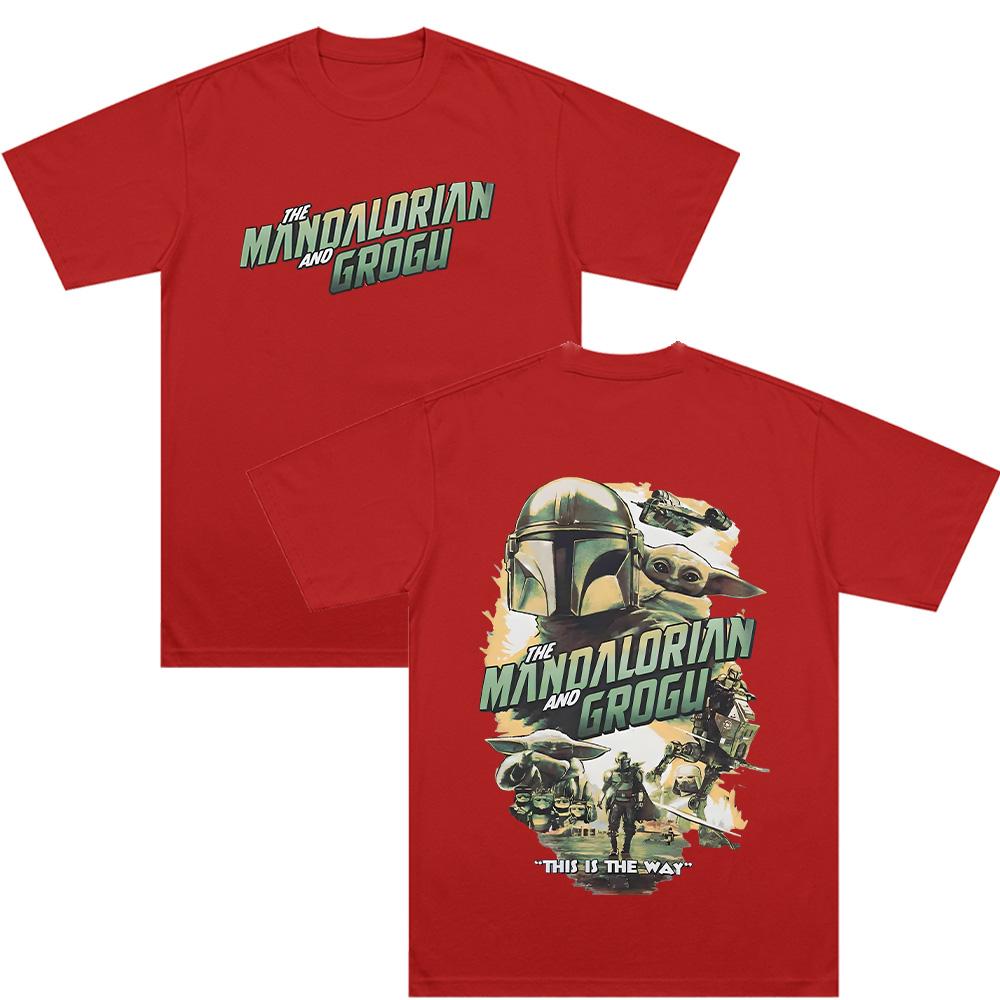 

The Mandalorian and Grogu T-shirts Science Fiction Film Fans Gift Tee Summer Comfortable Cotton Clothing Unisex Loose Soft Tops XS красный