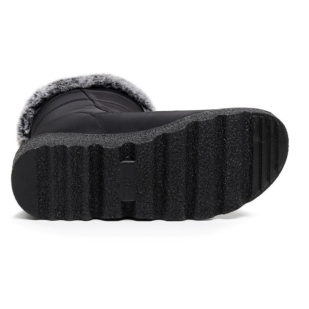 Women's 2025 Waterproof Rabbit Fur Snow Boots, European Size 45, with Widened Velcro Mid-Tube Design