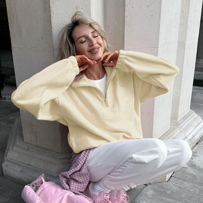 Top Monocolore di Nicchia Autunno e Inverno Stile Semplice e Pigro Felpe Sportive alla Moda da Donna