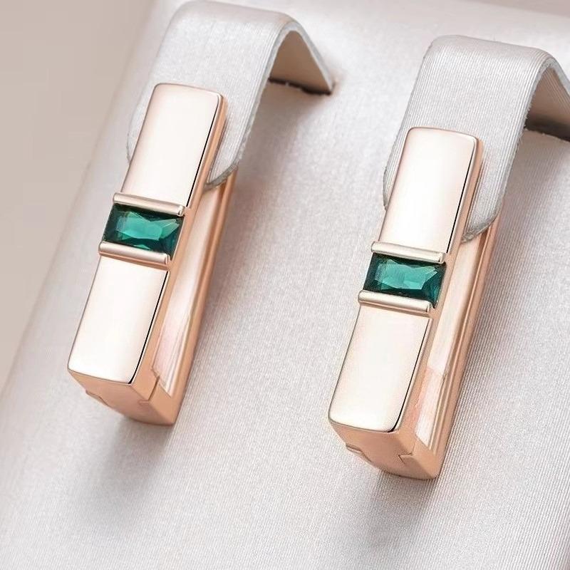 Unique Square Green Zircon Earrings for Women Luxury Gold Color Simple Bride Earrings Vintage Wedding Jewelry