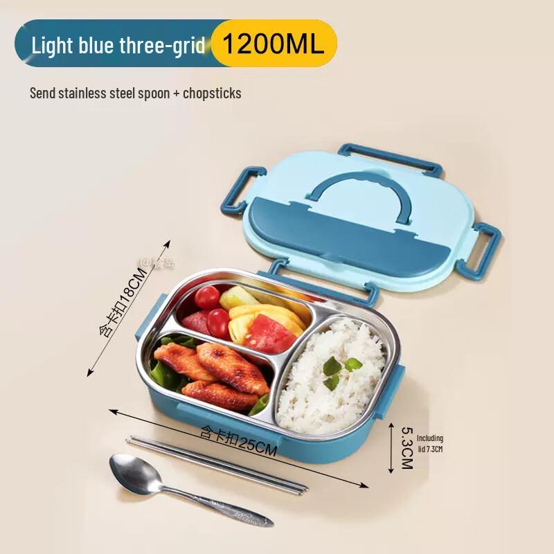 Dejier 304 Stainless Steel Microwaveable Divided Lunch Box Three Compartment + Chopsticks & Spoon