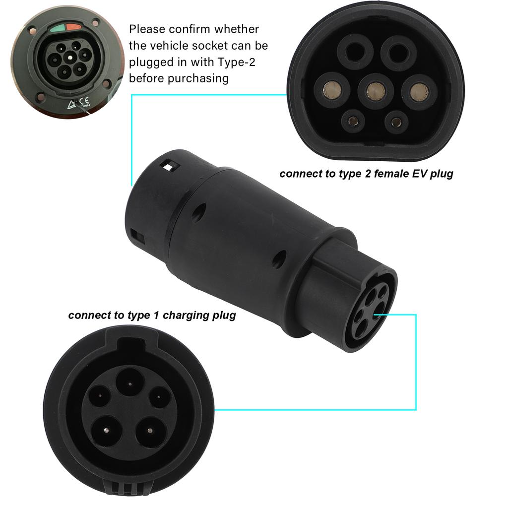 EV Charging Connector Type 1 to Type 2 IP54 Protection EV Charging Adapter 16A/32A AC for Electric Car Universal
