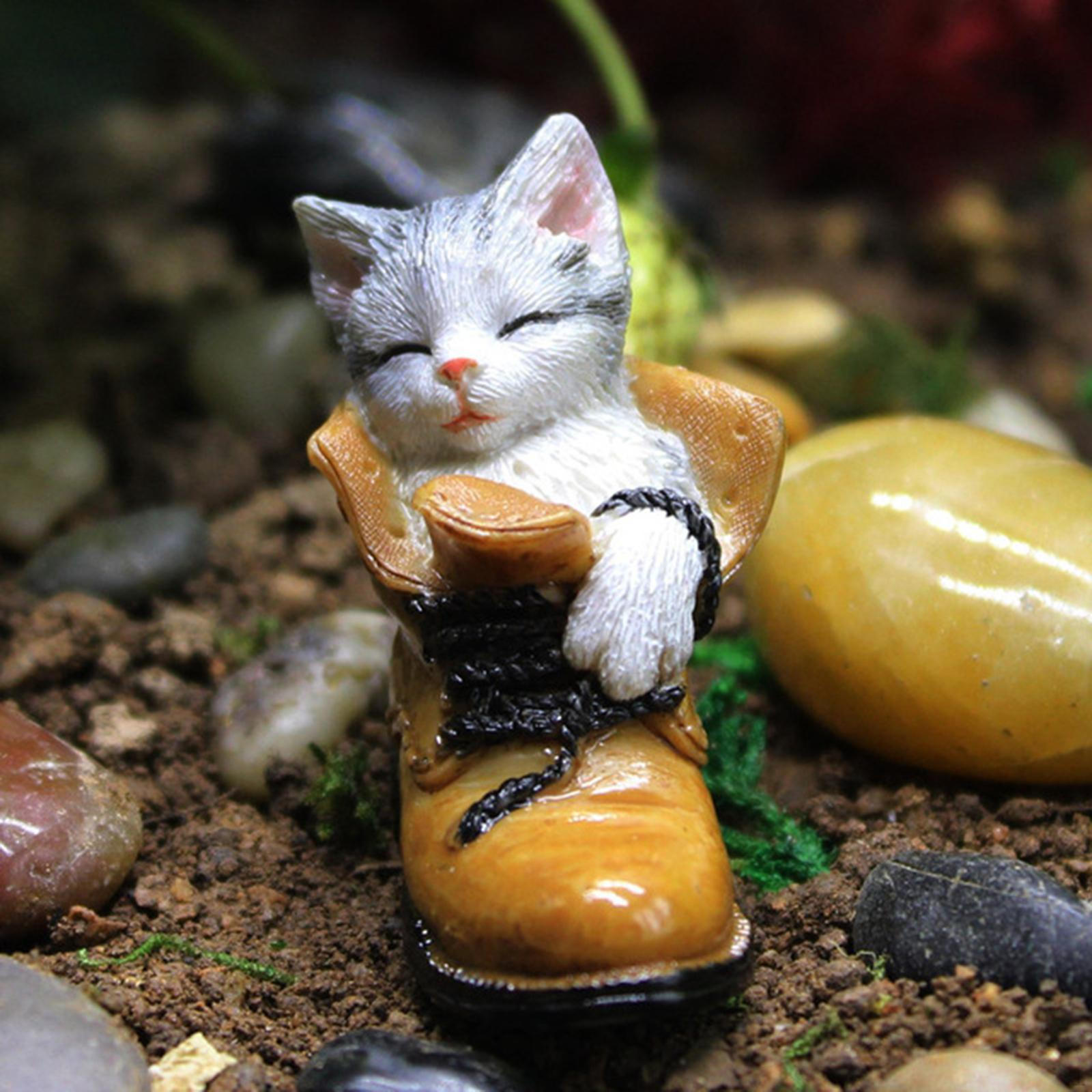 Miniature Kitten Figurines, Cute Sleeping Toy Figures Fairy Garden Dollhouse Bonsai Micro Landscape