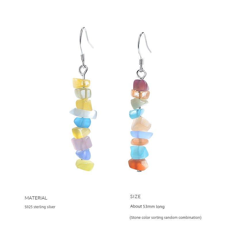 

Xiaoxianren 925 Sterling Silver Asymmetrical Female Long Ornamental Stone One Pair (Asymmetric)