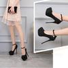Summer Pumps Women Suede Round Toe Stiletto High Heels Rhinestone Buckle Sandals Party Nightclub Single Shoes