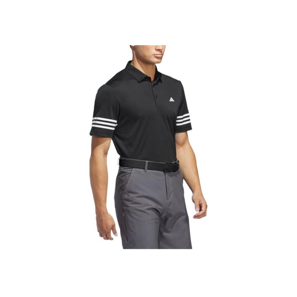 Adidas 3-Stripes Polo Shirt Solid Logo Stripe Short Sleeve Polo Men Tops Black IU4360