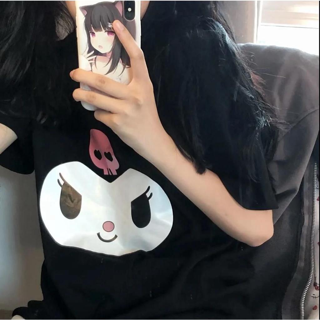 Kuromi Girl T-shirt With My Melody Print Kawaii Sanrio Anime Blouse