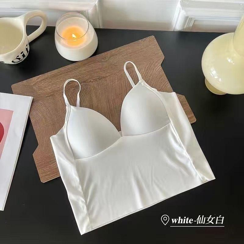 Ice silk sexy deep V suspender vest women's summer integrated chest pad Spice girls wear tube top bottoming shirt thin