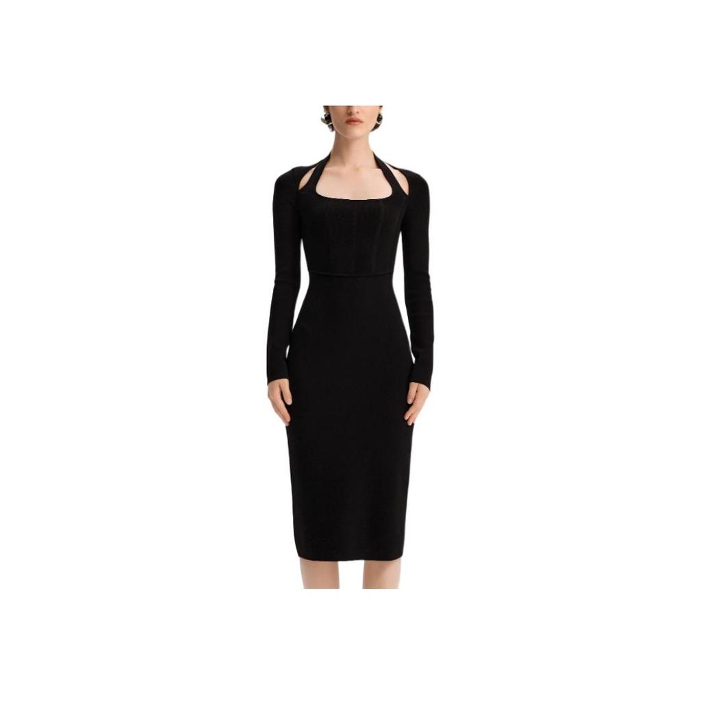 Karl Lagerfeld French Daily Commuting Date Outfit Elegant Chic Women Dress Black K27L1324