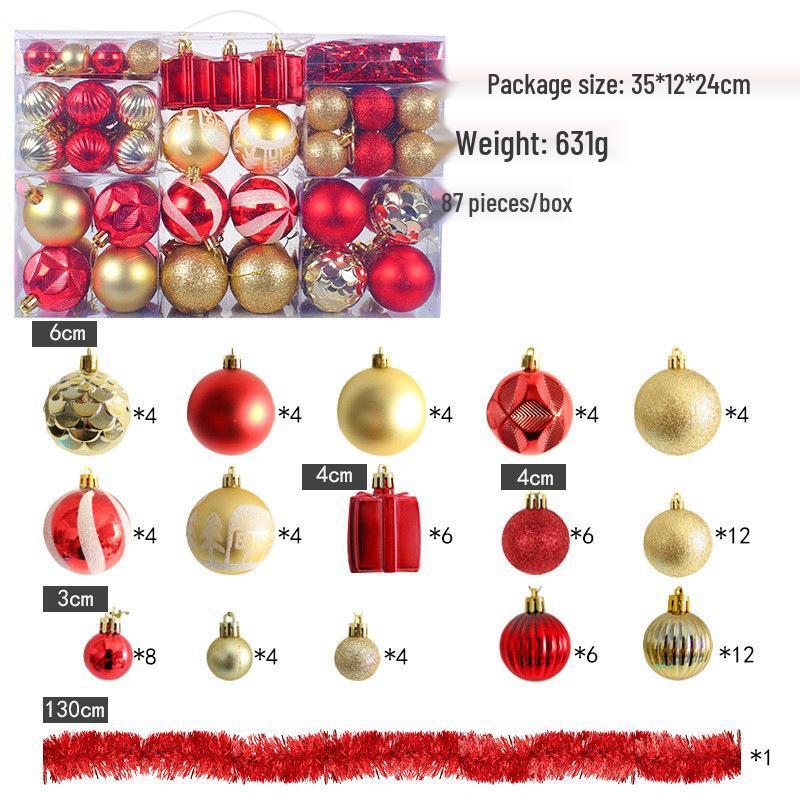 87-Piece Christmas Tree Decoration Set: Plastic Ornaments & Hanging Balls