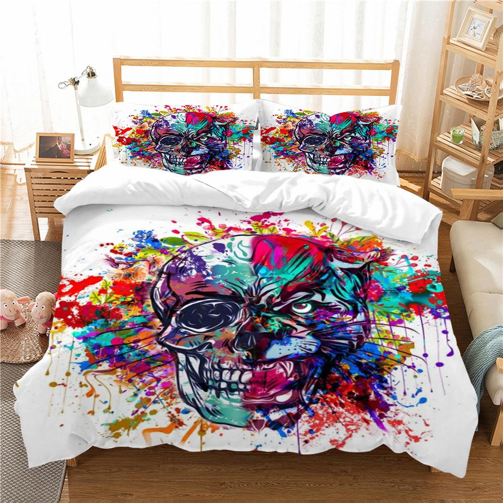 Heimtextilien Totenkopf Druck Bettbezug Totenkopf Muster Bettwäsche Set Cover Design Kissenbezug Highend Mann Bett Set Einzelgröße Bettwäsche