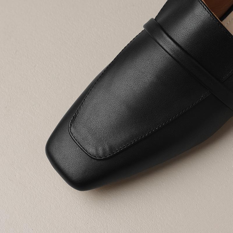 Fashion Women's New Comfortable and Minimalist Square Head Inner and Outer Genuine Leather Cowhide Large Size Flat Sole Single Shoes