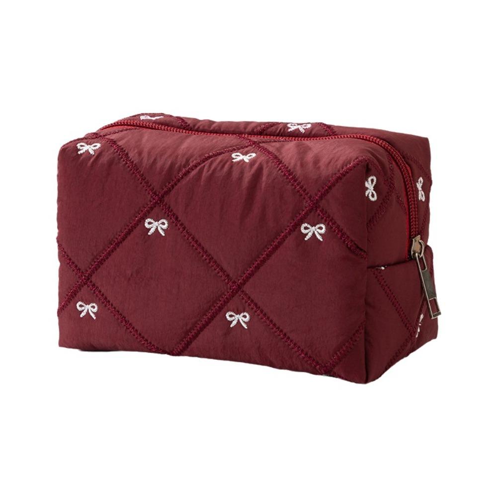 Quilted Design Bow Quilted Makeup Bag Large Capacity Women Wash Pack Coin Purse  Personal Care