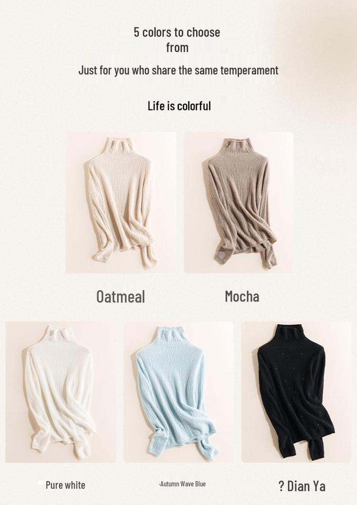 Women's High Neck Cashmere Sweater - 100% Pure, Long Sleeve, Korean Style, Autumn/Winter Knit Base Layer