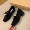 Bow Gray Woolen Single Shoes Female Winter Woolen Shoes Wear Gentle Fairy Wind Thick Heel Inner Height Mary Jane Shoes