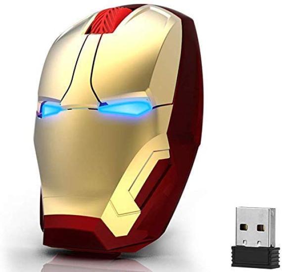 

Ergonomic Wireless Mouse, Cool Iron Man Mouse, 2.4G Portable Mobile Computer Click-Silent Mouse with USB Receiver, Multi-Color Options for Laptops,