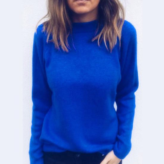 Winter Chic Lady Solid Color V Neck Long Sleeve Casual Pullover Knitted Blouse